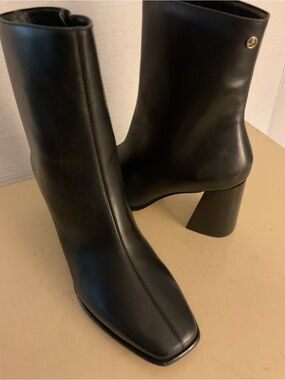 Jatarea Women's Black Leather Chelsea Block-Heel Ankle Boots US 11